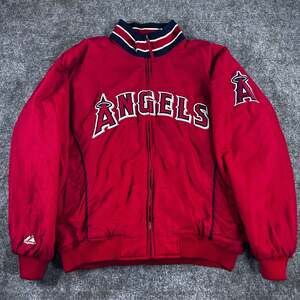 Vintage Anaheim Angels MLB Majestic Authentic Red Dugout Bomber Jacket